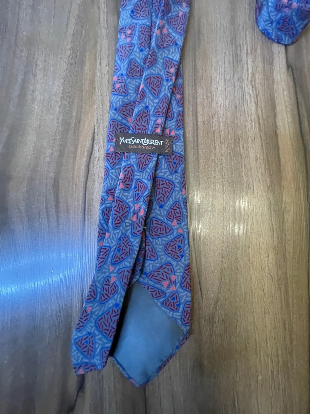 Yves Saint Laurent Blue and Pink Patterned Silk Tie